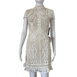 Lulu's White Beige Floral Romantic Lace Stretch Open Back Short Dress Size XS
